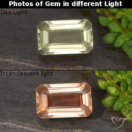 0.66ct Naturel Jaune doré clair Diaspore Couleur Changeant, Taille émeraude, VVS-VS