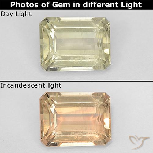 1.20ct Naturel Jaune très clair Diaspore Couleur Changeant, Taille émeraude, VS