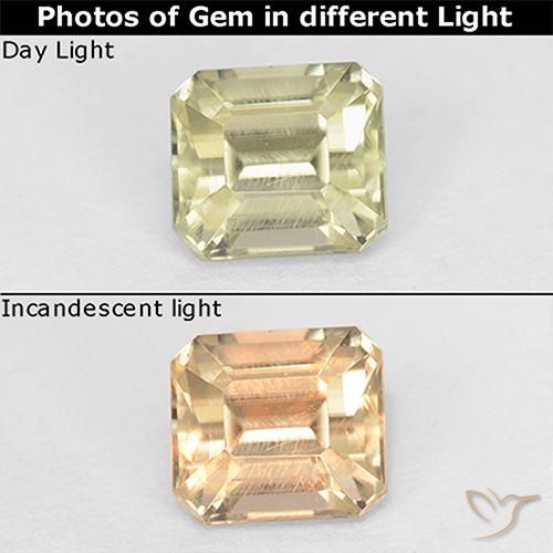 1.07ct Naturel Jaune pâle Diaspore Couleur Changeant, Taille émeraude, VS