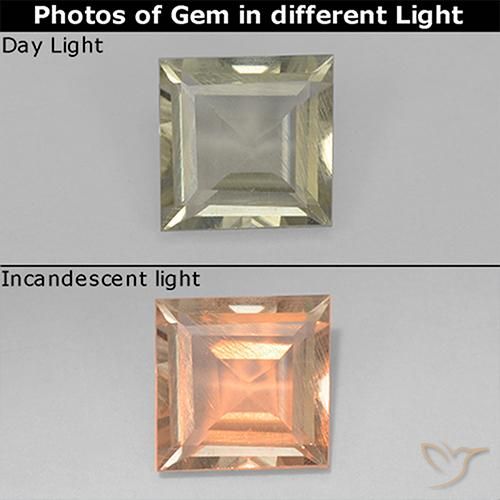 0.78ct Naturel Jaune pâle Diaspore Couleur Changeant, Carré, VS