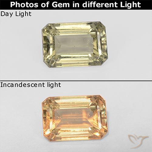 1.03ct Naturel Jaune clair Diaspore Couleur Changeant, Taille émeraude, VS