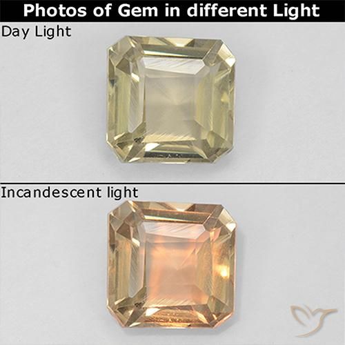 0.99ct Naturel Jaune clair Diaspore Couleur Changeant, Taille émeraude, VS