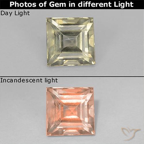 0.94ct Naturel Jaune très pâle Diaspore Couleur Changeant, Carré, VS