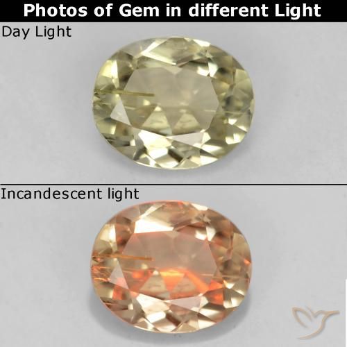 0.67ct Naturel Jaune moelleux Diaspore Couleur Changeant, ovale, VS