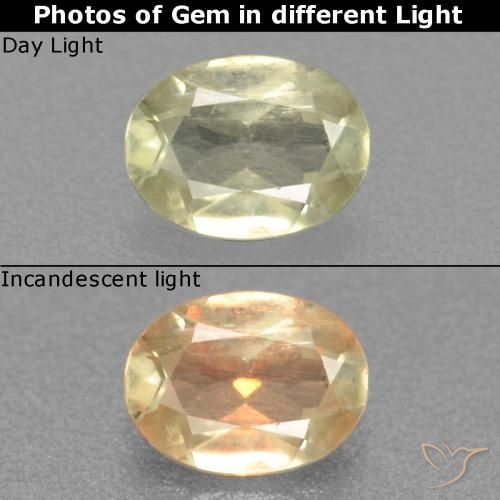 0.47ct Naturel Jaune pâle Diaspore Couleur Changeant, ovale, VS