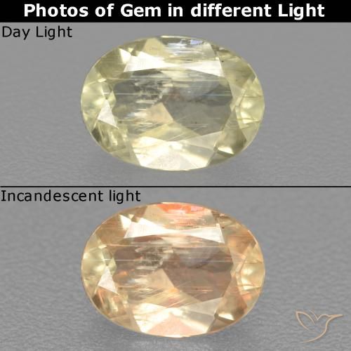 Diaspore Couleur Changeant Jaune clair naturelle ovale, 0.51 ct, VS