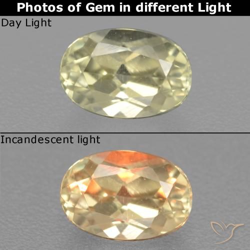 0.64ct Naturel Jaune clair Diaspore Couleur Changeant, ovale, VS