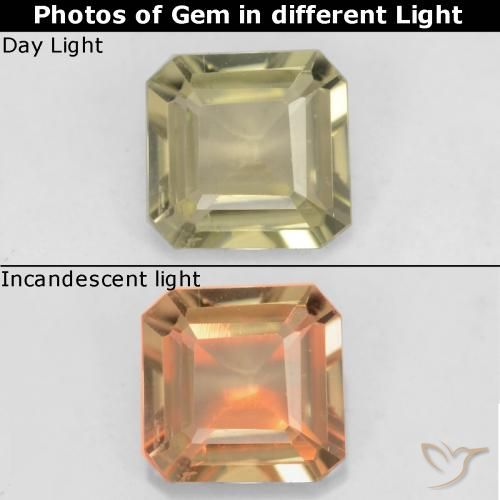 0.69ct Naturel Jaune moelleux Diaspore Couleur Changeant, Taille émeraude, VS