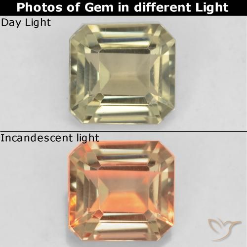 0.89ct Naturel Jaune pâle Diaspore Couleur Changeant, Taille émeraude, VS