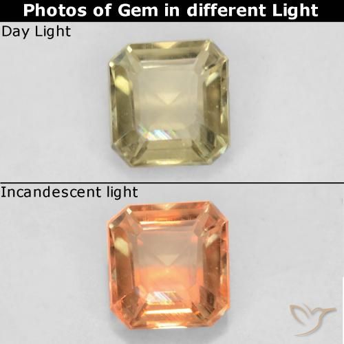 0.60ct Naturel Jaune clair Diaspore Couleur Changeant, Taille émeraude, VS