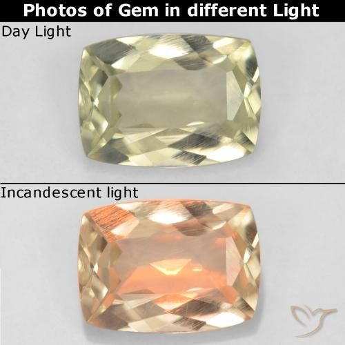 Diaspore Couleur Changeant Jaune pâle naturelle Coussin, 0.86 ct, VS