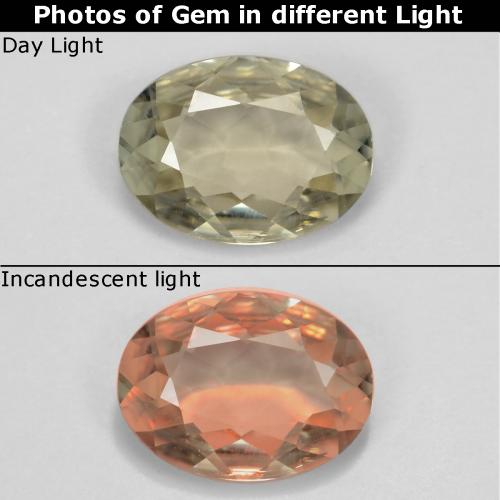 Diaspore à changement de couleur jaune naturelle coupe ovale, 0,64 ct, VVS-VS