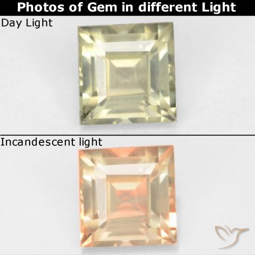 0.83ct Naturel Jaune clair Diaspore Couleur Changeant, Carré, VVS-VS