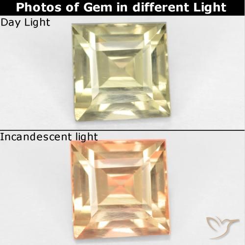 0.90ct Naturel Beige jaune Diaspore Couleur Changeant, Carré, VVS-VS