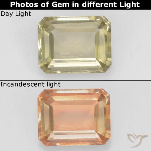 0.82ct Naturel Beige jaune Diaspore Couleur Changeant, Taille émeraude, VS