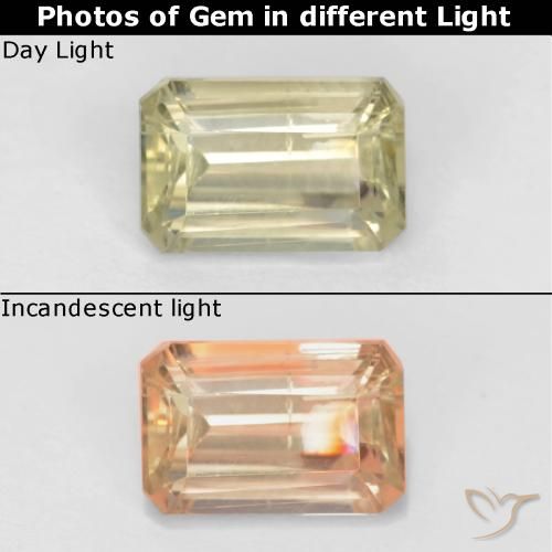0.78ct Naturel Jaune très pâle Diaspore Couleur Changeant, Taille émeraude, VS