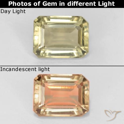 0.80ct Naturel Jaune très pâle Diaspore Couleur Changeant, Taille émeraude, VS