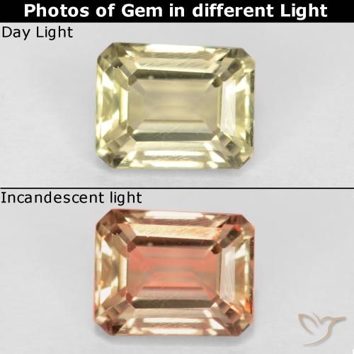0.83ct Naturel Jaune très clair Diaspore Couleur Changeant, Taille émeraude, VS