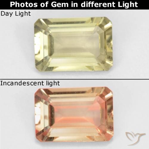 0.85ct Naturel Jaune très clair Diaspore Couleur Changeant, Taille émeraude, VVS-VS