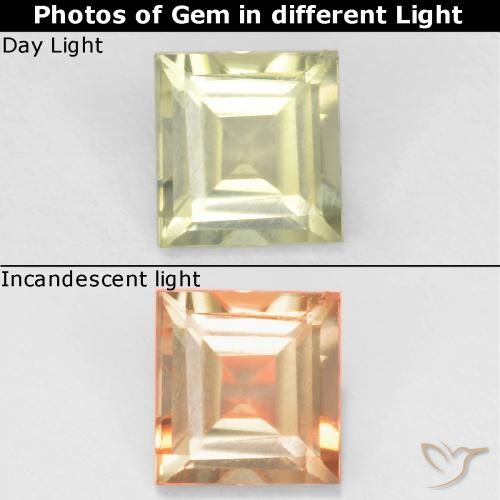 Diaspore Couleur Changeant Jaune très clair naturelle Carré, 0.62 ct, VVS-VS