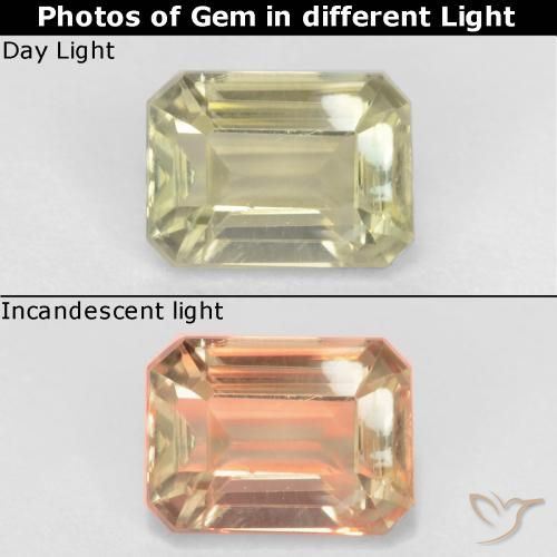 0.97ct Naturel Jaune pâle Diaspore Couleur Changeant, Taille émeraude, VS