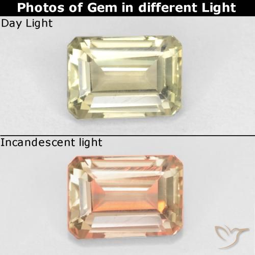 0.72ct Naturel Jaune très clair Diaspore Couleur Changeant, Taille émeraude, VVS-VS