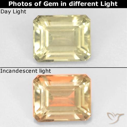 0.94ct Naturel Jaune pâle Diaspore Couleur Changeant, Taille émeraude, VS