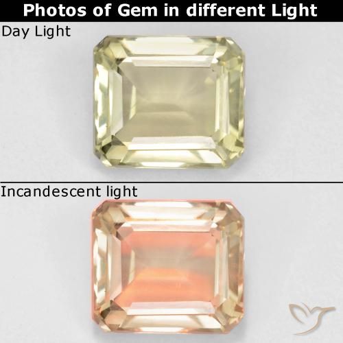 0.94ct Naturel Jaune très pâle Diaspore Couleur Changeant, Taille émeraude, VS