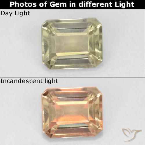 0.72ct Naturel Jaune très clair Diaspore Couleur Changeant, Taille émeraude, VS