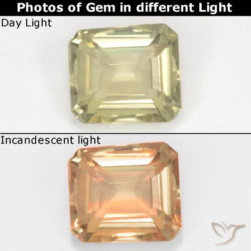 0.83ct Naturel Jaune très clair Diaspore Couleur Changeant, Taille émeraude, VS
