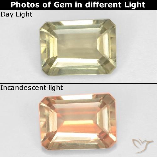 0.71ct Naturel Jaune très clair Diaspore Couleur Changeant, Taille émeraude, VS