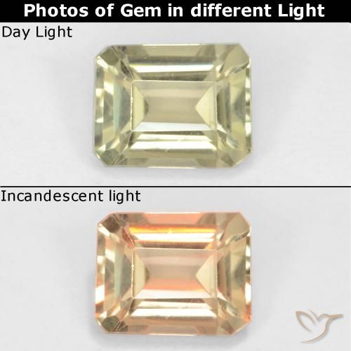 Diaspore Couleur Changeant Jaune très clair naturelle Octogone / coupe Émeraude, 0.77 ct, VS