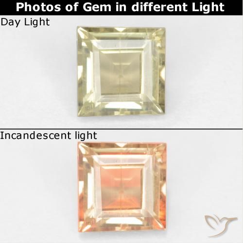 0.65ct Naturel Jaune très pâle Diaspore Couleur Changeant, Carré, VS