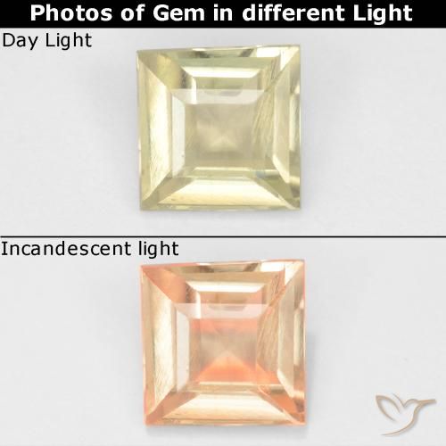 0.59ct Naturel Jaune pâle Diaspore Couleur Changeant, Carré, VS