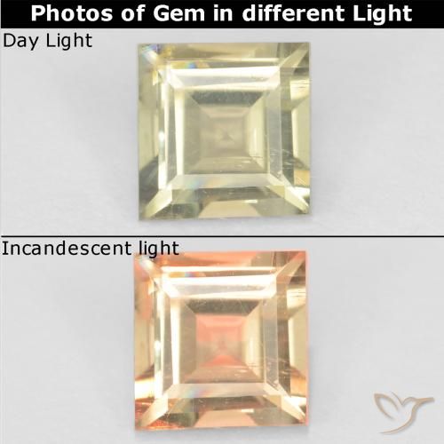 Diaspore à changement de couleur jaune naturelle carré, 0,70 ct, VS