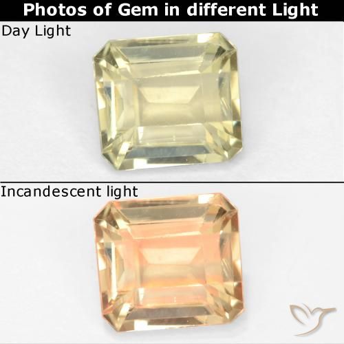 0.80ct Naturel Jaune très clair Diaspore Couleur Changeant, Taille émeraude, VS