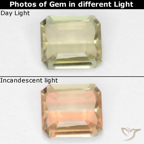 0.70ct Naturel Jaune pâle Diaspore Couleur Changeant, Taille émeraude, VS