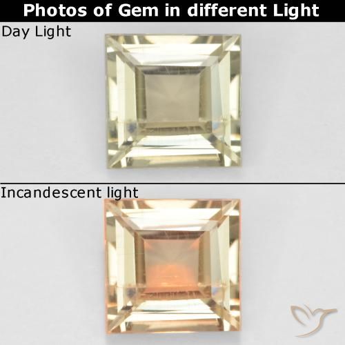 0.70ct Naturel Jaune très clair Diaspore Couleur Changeant, Carré, VS