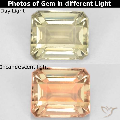 1.18ct Naturel Jaune clair Diaspore Couleur Changeant, Taille émeraude, VS