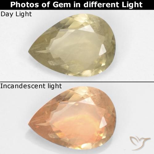 1.34ct Naturel Jaune clair Diaspore Couleur Changeant, En forme de poire, VS