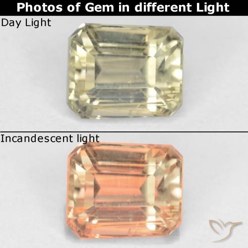 1.08ct Naturel Jaune clair Diaspore Couleur Changeant, Taille émeraude, VS