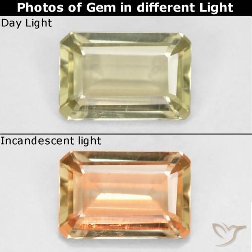 0.58ct Naturel Jaune moyen Diaspore Couleur Changeant, Taille émeraude, VS