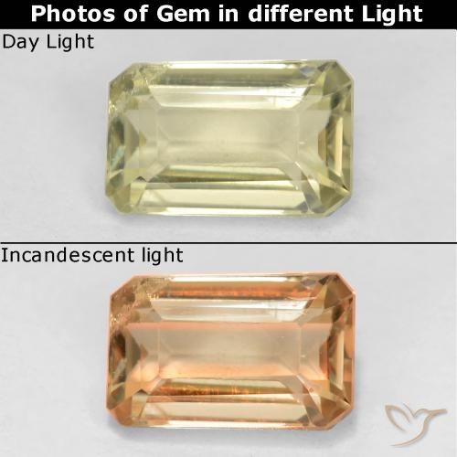 0.77ct Naturel Jaune clair Diaspore Couleur Changeant, Taille émeraude, VS