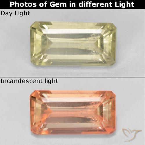 0.76ct Naturel Jaune moyen Diaspore Couleur Changeant, Taille émeraude, VS