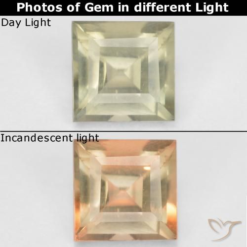 0.50ct Naturel Jaune pâle Diaspore Couleur Changeant, Carré, VS