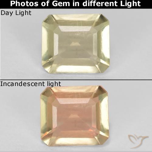 0.61ct Naturel Jaune clair Diaspore Couleur Changeant, Taille émeraude, VS