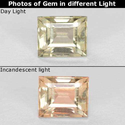 Diaspore à changement de couleur jaune naturelle baguette, 0,46 ct, VS