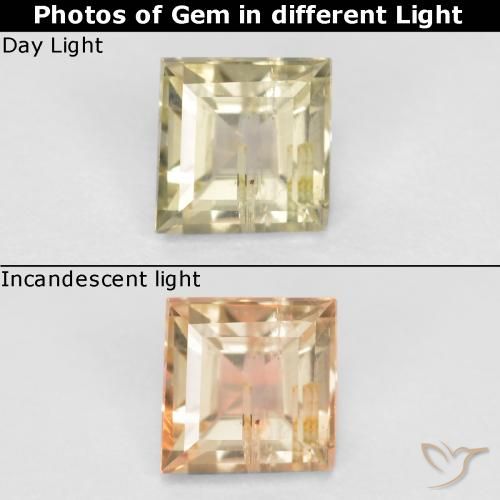 0.58ct Naturel Jaune pâle Diaspore Couleur Changeant, Baquette, SI
