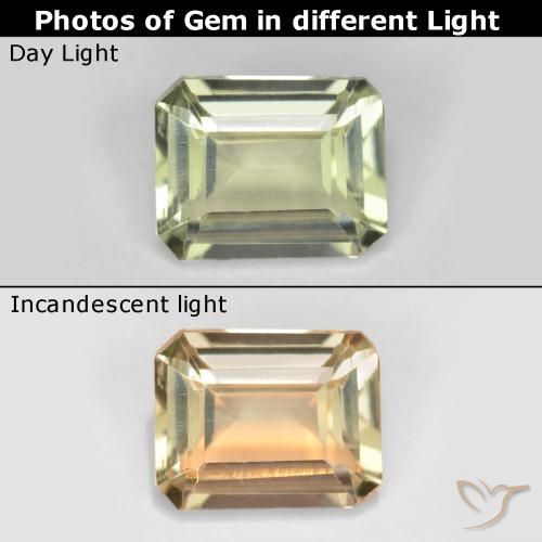 0.68ct Naturel Jaune très clair Diaspore Couleur Changeant, Taille émeraude, VVS-VS