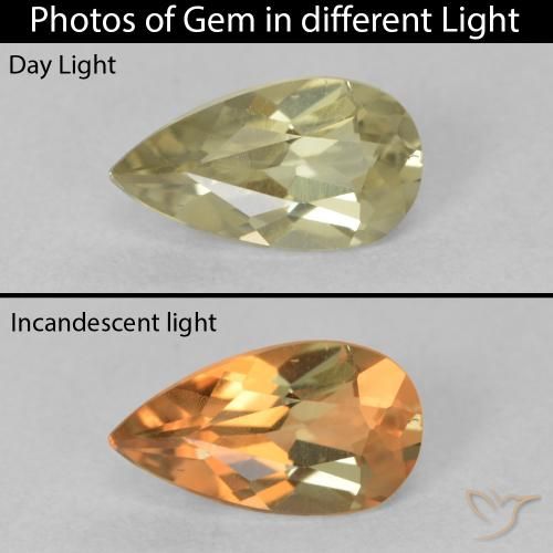 0.76ct Naturel Jaune moyen Diaspore Couleur Changeant, En forme de poire, VVS